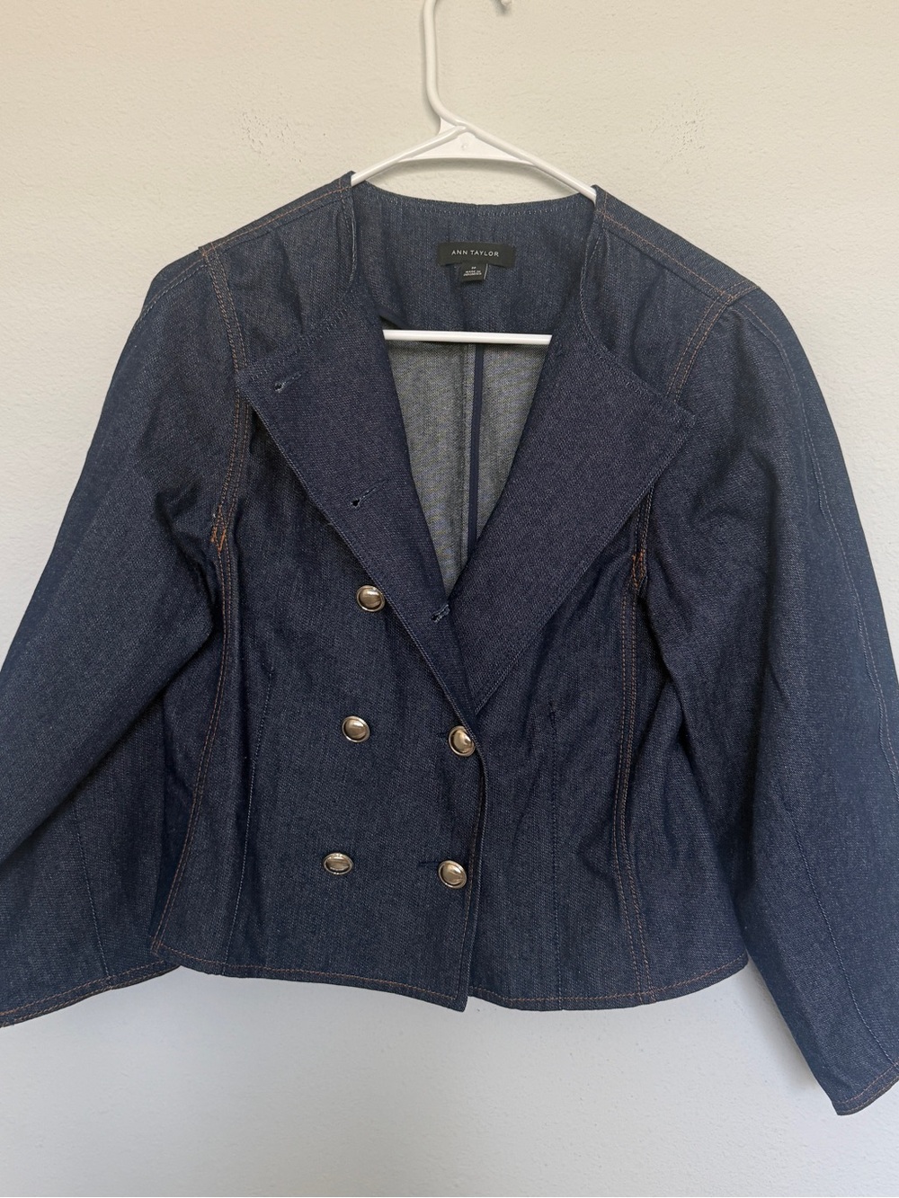 Ann Taylor Dark Blue Denim Double-Row Button Jacket - Picture 2 of 7